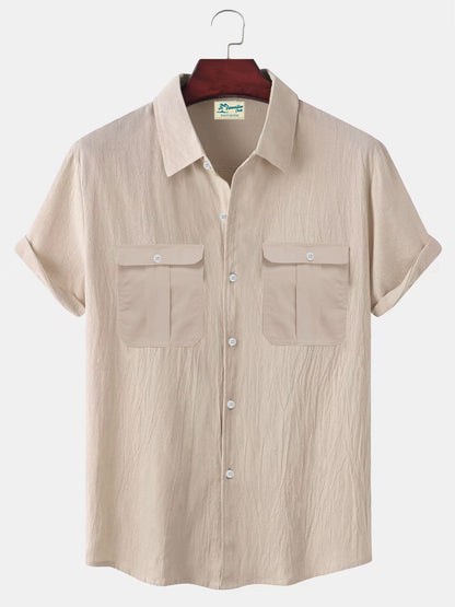 👔【M-5XL】Nová letní pánská jednobarevná lněná košile  4260147