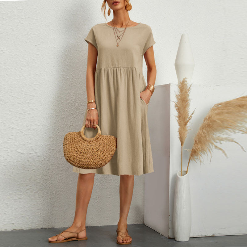 🌈💃【S–2XL】😍 Letní dámské šaty ve větších velikostech, volný OL styl, áčkový střih, kulatý výstřih 4255180
