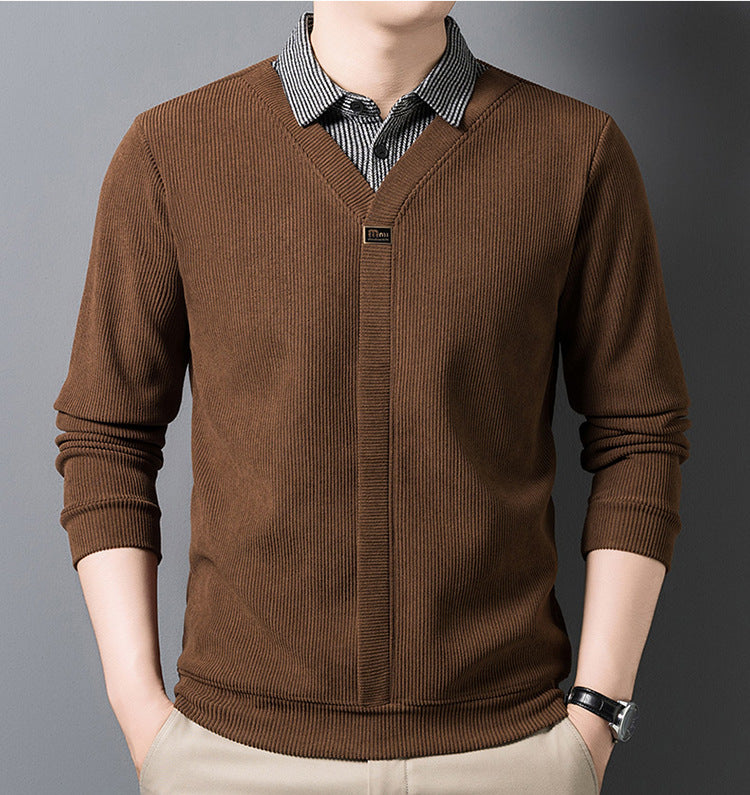 [Odlična ponudba] Nov moški dvodelni zimski komplet puloverja in majice s kratkimi rokavi, ovratnik iz umetnega flisa, odebeljen in topel