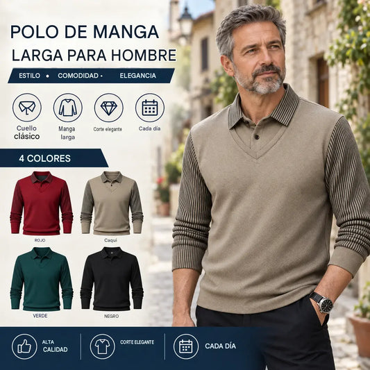 【M-4XL】 Polo estilo dos piezas con rayas de efecto patchwork