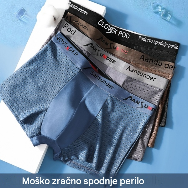 🔥【Paket 4 kosov】🧊Moške udobne in zračne mrežaste boksarice iz ledeno svile