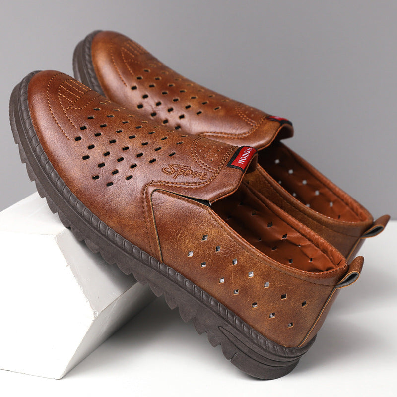 【39-44】Nuevos zapatos casuales de cuero calado para hombre, verano 2026