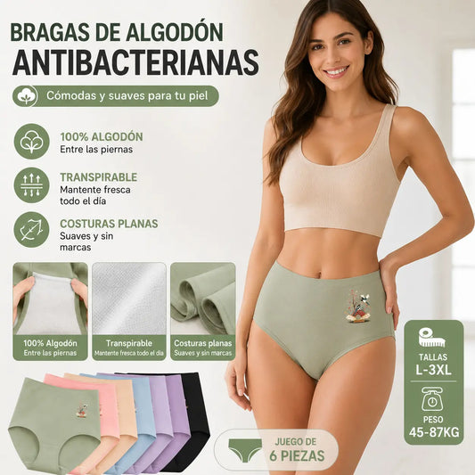 【Juego de 6 piezas】【L-3XL】 Braguitas de algodón puro con cintura alta y realce de cadera, tallas grandes 【45-87kg】