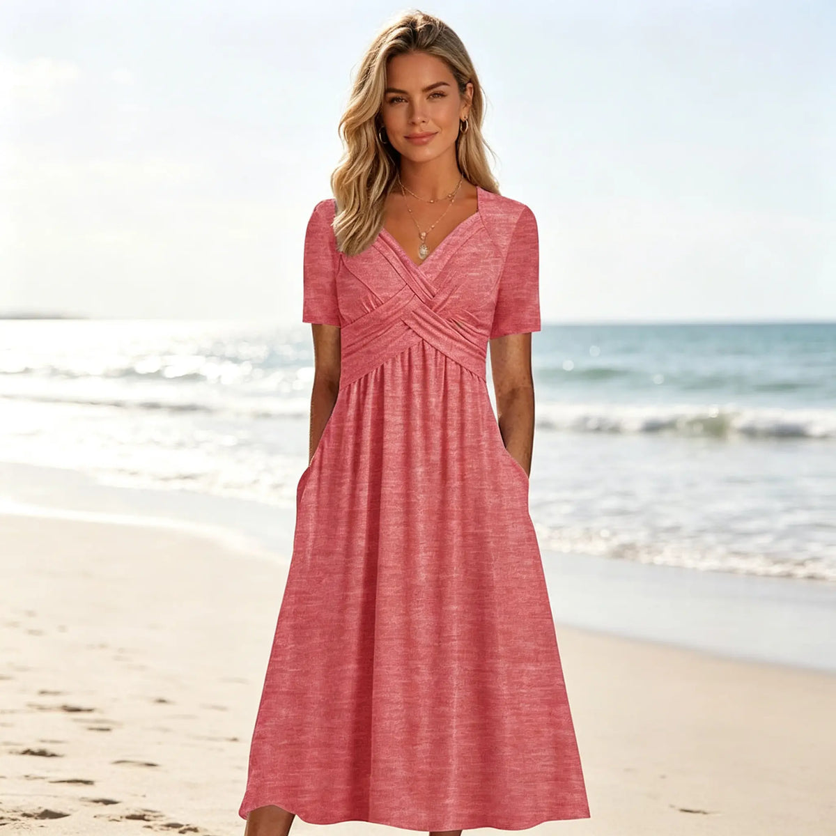 💟【50% OFF】【S-3XL】Ležérní šaty střední délky v čisté barvě