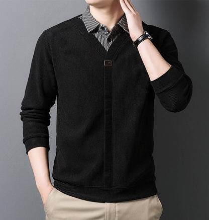 [Odlična ponudba] Nov moški dvodelni zimski komplet puloverja in majice s kratkimi rokavi, ovratnik iz umetnega flisa, odebeljen in topel