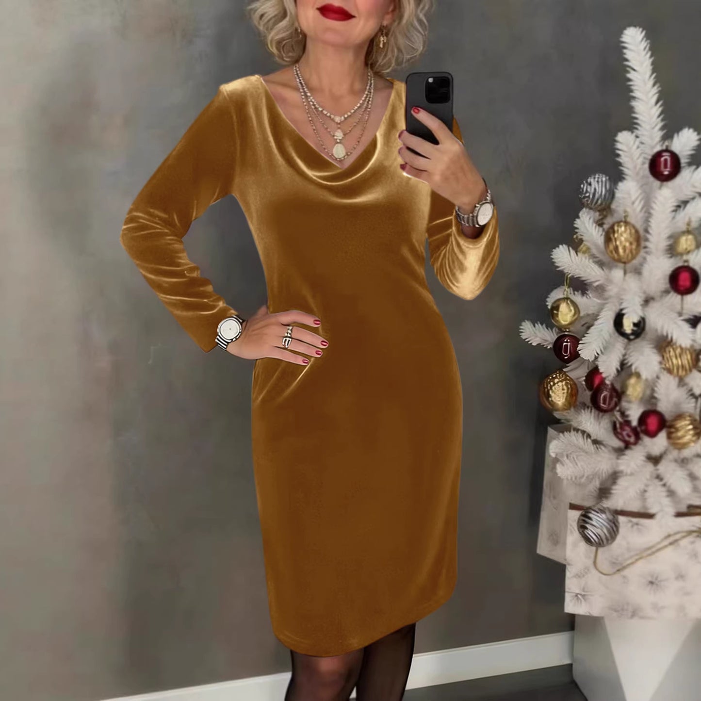 ✨【S-2XL】Nowa aksamitna sukienka | Długie rękawy | Seksowna i elegancka 4220582