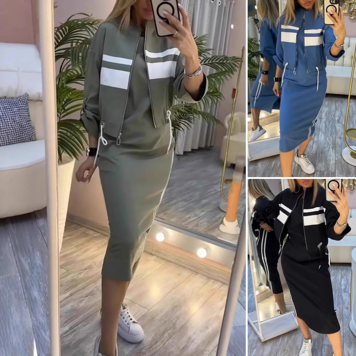 💕😍Nowa, nowoczesna sukienka z okrągłym dekoltem i damski płaszcz, garnitur na co dzień 4214585