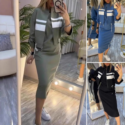 💕😍Nowa, nowoczesna sukienka z okrągłym dekoltem i damski płaszcz, garnitur na co dzień 4214585