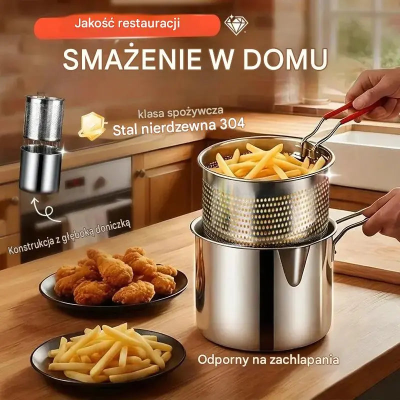 🔥【Zestaw dwuczęściowy: garnek + sitko】 119 zł🎁 Wielofunkcyjna frytkownica ze stali nierdzewnej 304