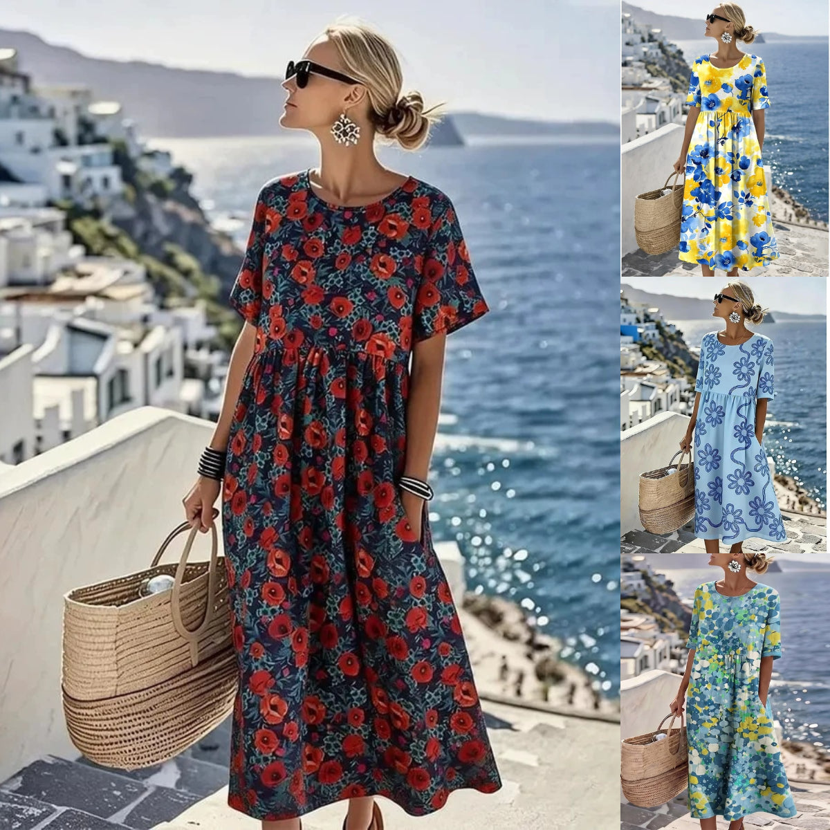 👗🌺【S-4XL】Letní ležérní tištěné šaty 2026, kulatý výstřih, s kapsami - možnost platby při doručení