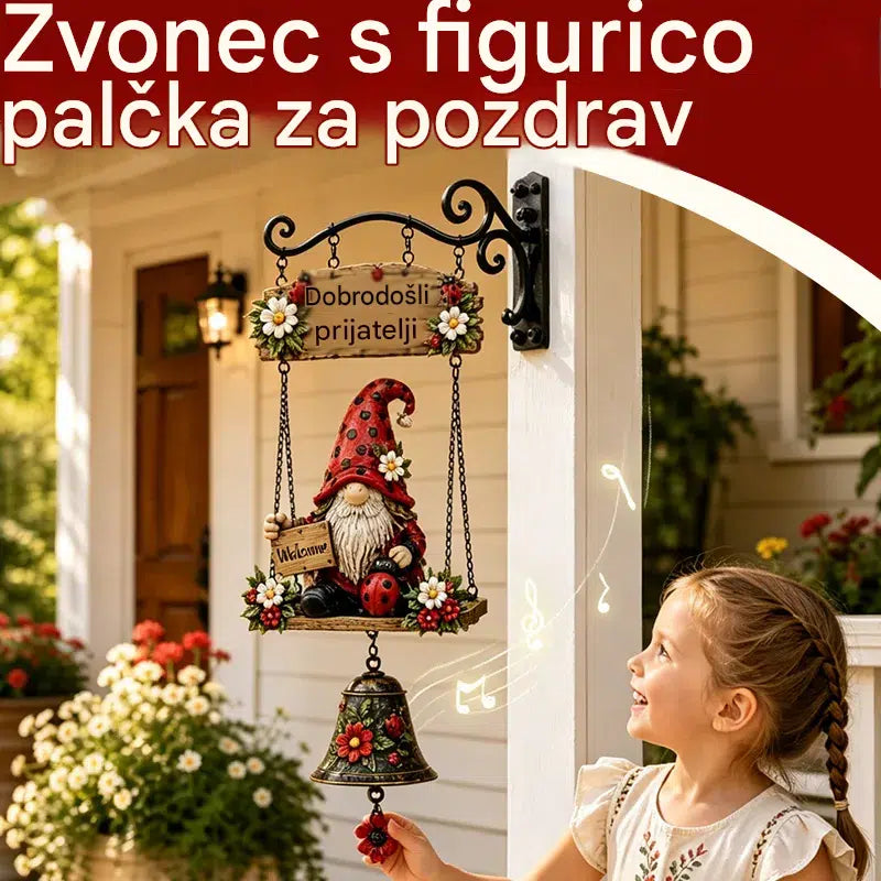 🎐🎶Zvonec dobrodošlice z vrtnim palčkom, ploščica "Dobrodošli", retro bronasti zvonec, železni stenski nosilec, dekoracija za dvorišče in teraso