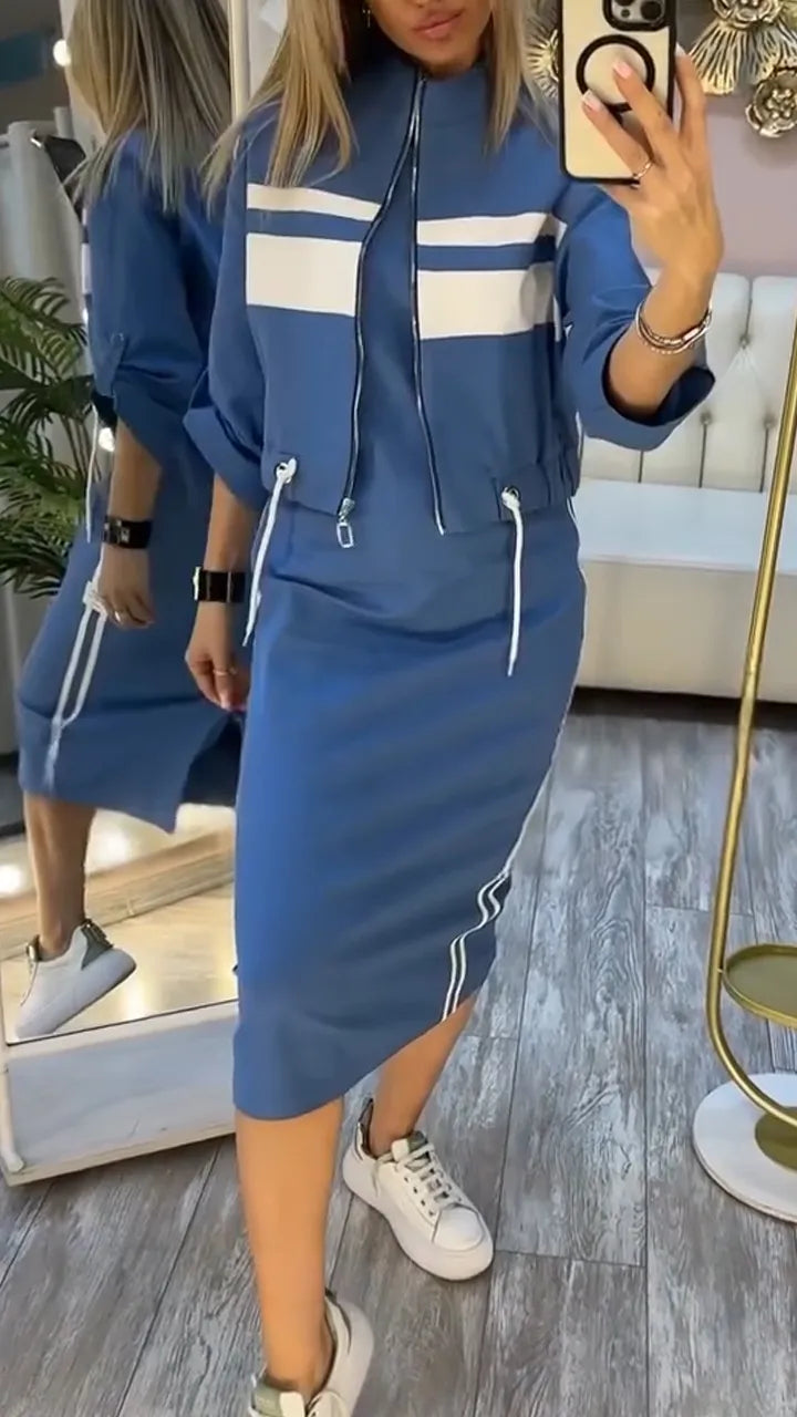 💕😍Nowa, nowoczesna sukienka z okrągłym dekoltem i damski płaszcz, garnitur na co dzień 4214585