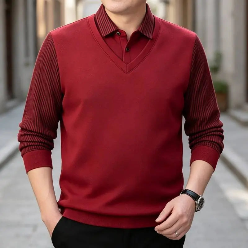 👔【M–4XL】Moški dvodelni komplet puloverja iz materiala, podobnega ženilji – z žametno podlogo, odebeljen in topel