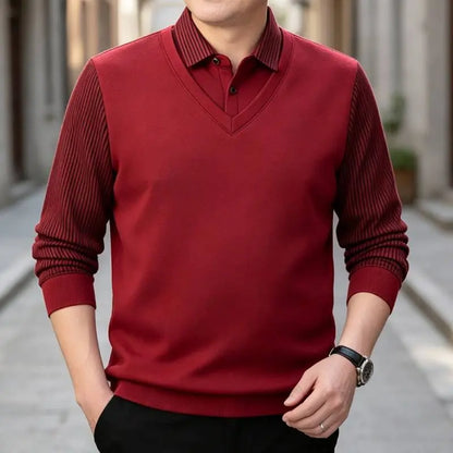 👔【M–4XL】Moški dvodelni komplet puloverja iz materiala, podobnega ženilji – z žametno podlogo, odebeljen in topel