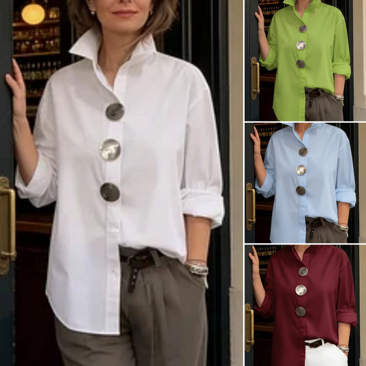 Elegancka ⏰ Nowość 2026 🤩 Stylowa i elegancka ❤️ 👉 【S-3XL】Koszula z mieszanki bawełny i lnu, kołnierzyk stójkowy, metalowe guziki