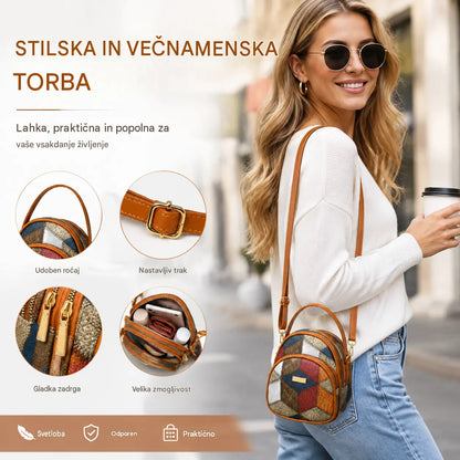 Nova modna ženska torbica iz pravega usnja Colorblock 2026