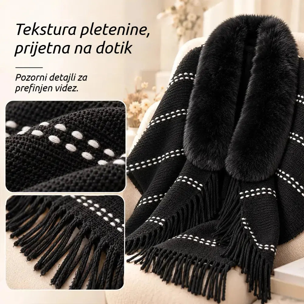 ✨ Pleten zimski šal z mehkim ovratnikom in elegantnimi resami · Sproščena, topla ženska jopa v slogu ponča!