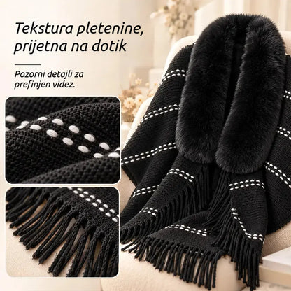 ✨ Pleten zimski šal z mehkim ovratnikom in elegantnimi resami · Sproščena, topla ženska jopa v slogu ponča!