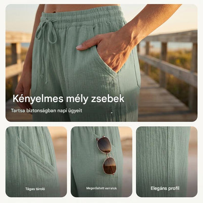 🌸【50% kedvezmény】Női egyszínű, rakott pamut-lenvászon capri nadrág
