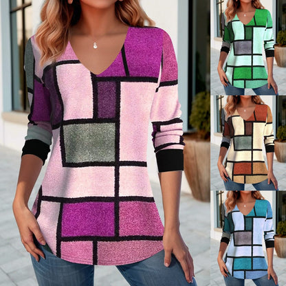 💥【S-5XL】Modna pomladna in jesenska majica z V-izrezom 3732288