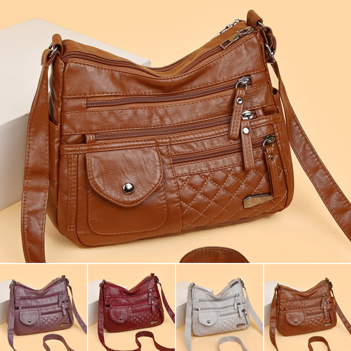 🔥【50% de descuento】Bolso de cuero suave de gran capacidad y múltiples capas para mujer