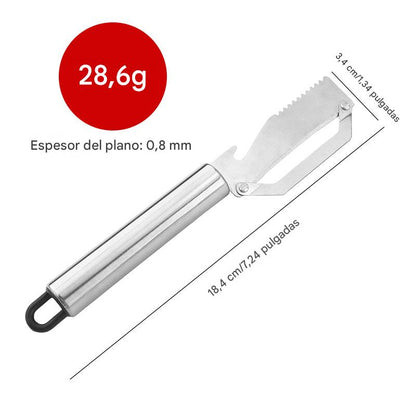 ✅【Kupte 1 a získejte 1 zdarma!】🧅🔪 Multifunkční kuchyňská škrabka 3 v 1: Loupá, krájí a otevírá víčka od lahví! 🔥
