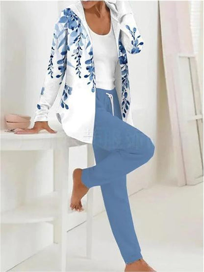 🔥Nuevo conjunto casual de dos piezas estampado para mujer, que incluye chaqueta de manga larga y pantalón.