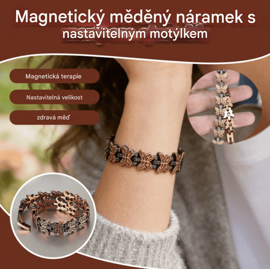 🦋✨ Nastavitelný magnetický měděný náramek s motýlem. Elegantní a pohodlný, vhodný pro všechny příležitosti. 💖 4242950
