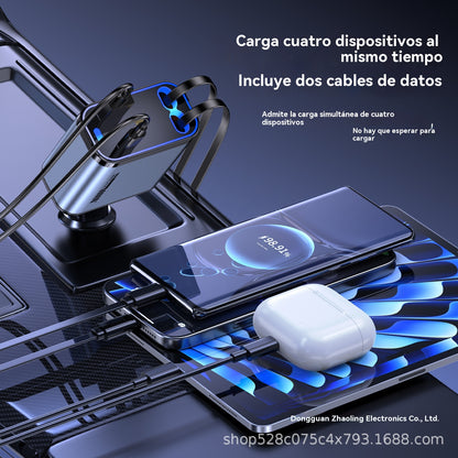 ⚡✨ Cargador de coche ultrarrápido: dos puertos USB-C retráctiles con luz ambiental Starlight y protección de seguridad inteligente 🚗💫 4223456