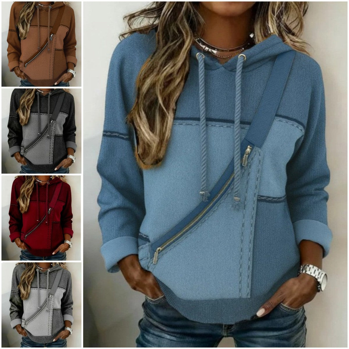 🎀🎀【S-5XL】Damska bluza z długim rękawem i kapturem z nadrukiem 4224542