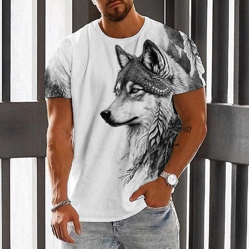 🔥【2XS-6XL】👕 Nova moška bombažna majica z motivom volka