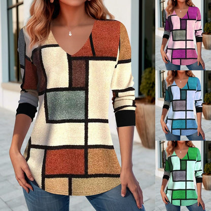 💥【S-5XL】Modna pomladna in jesenska majica z V-izrezom 3732288