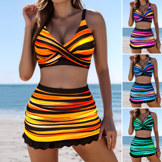 🩱👙【S-3XL】Pohodlné dvoudílné plavky s potiskem a mašlemi