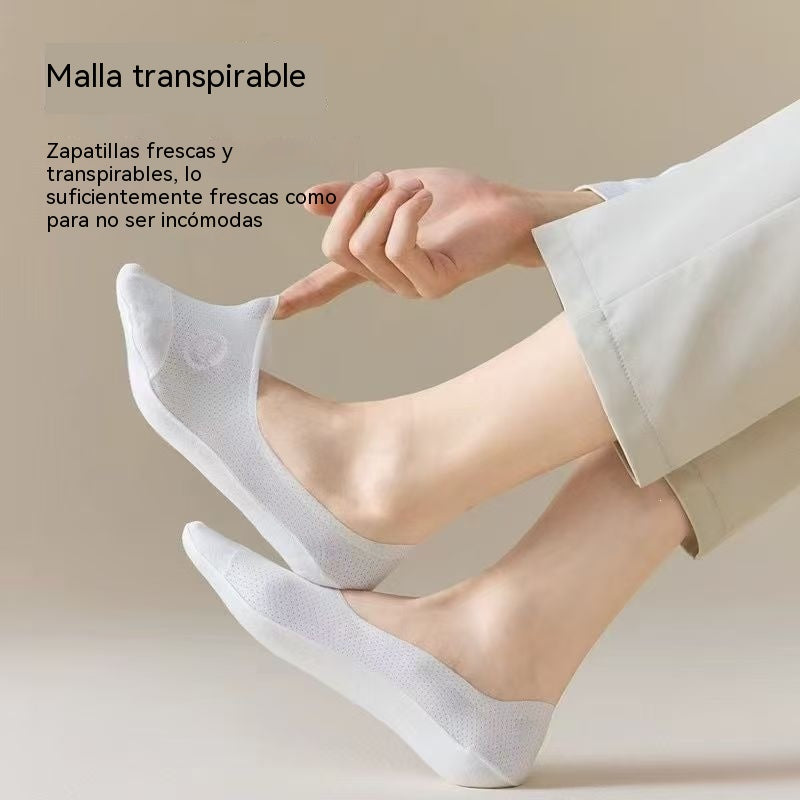 【8 pares por 25 euros】🧦Medias de malla de seda helada para hombre, antideslizantes y de corte bajo.
