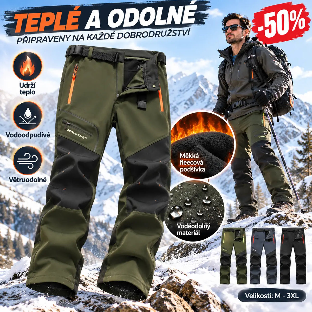 🏃‍♂️👖【S–5XL】2026 Nové pánské outdoorové kalhoty na podzim a zimu - teplé, fleecové, nepromokavé a větruodolné