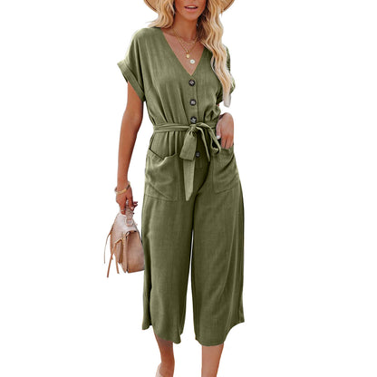 ✨👘【S–3XL】Elegáns, testhezálló derekú, V-nyakú női overál egyedi szabással ✅ Utánvétes fizetés lehetséges ✅