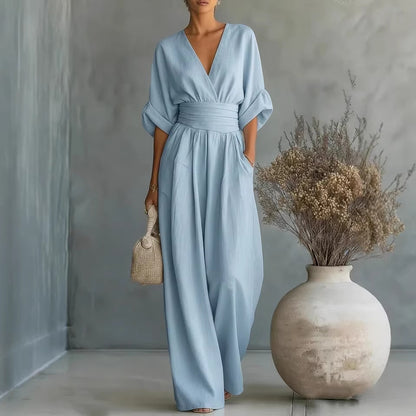 🌿【S-5XL】 Elegantní overal z přírodní látky - zdůrazňuje pas a skrývá nedostatky