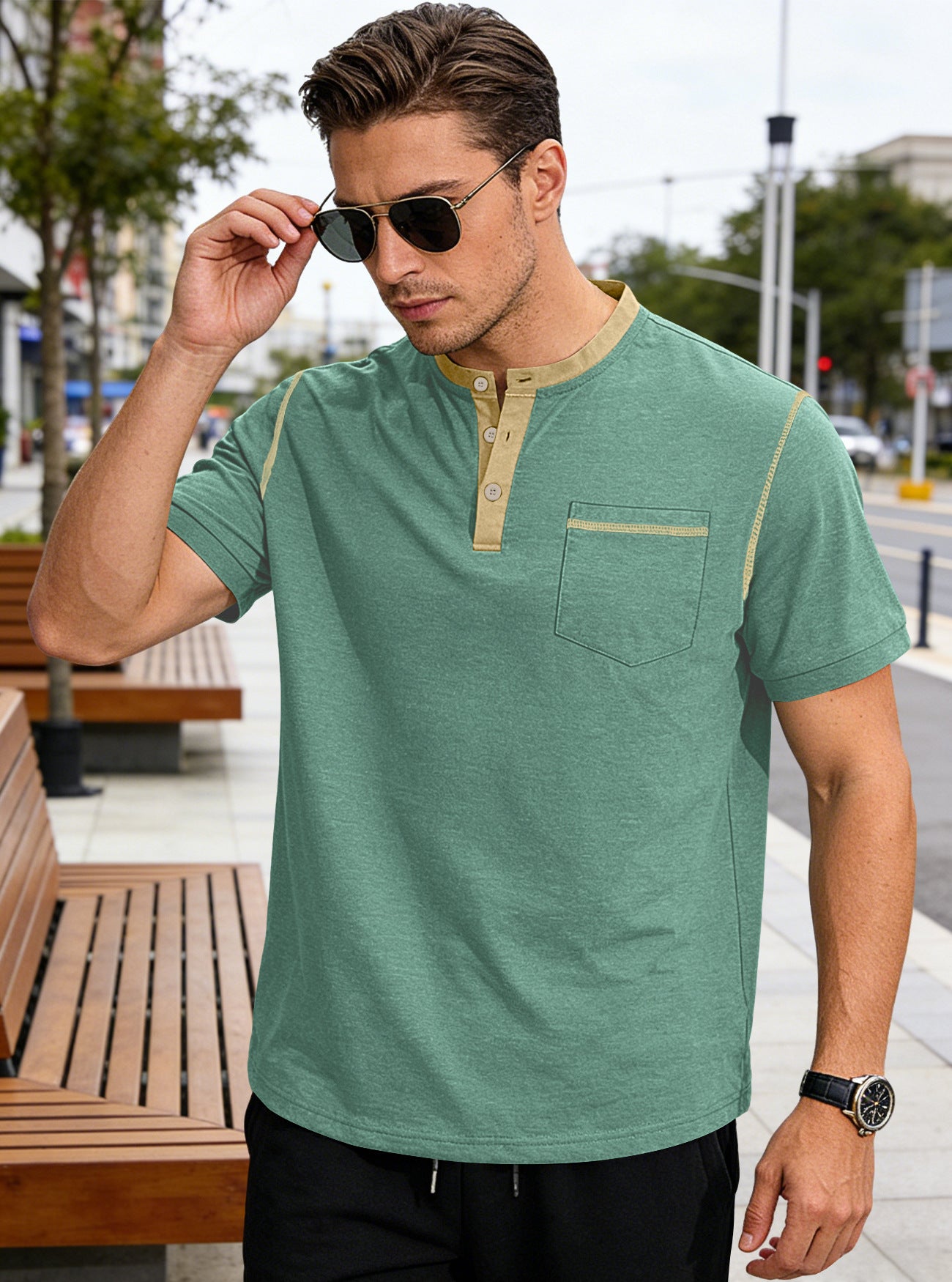 🏕️⛰️Ανδρικό καλοκαιρινό T-shirt-Απλό και μοντέρνο σχέδιο που ταιριάζει παντού.