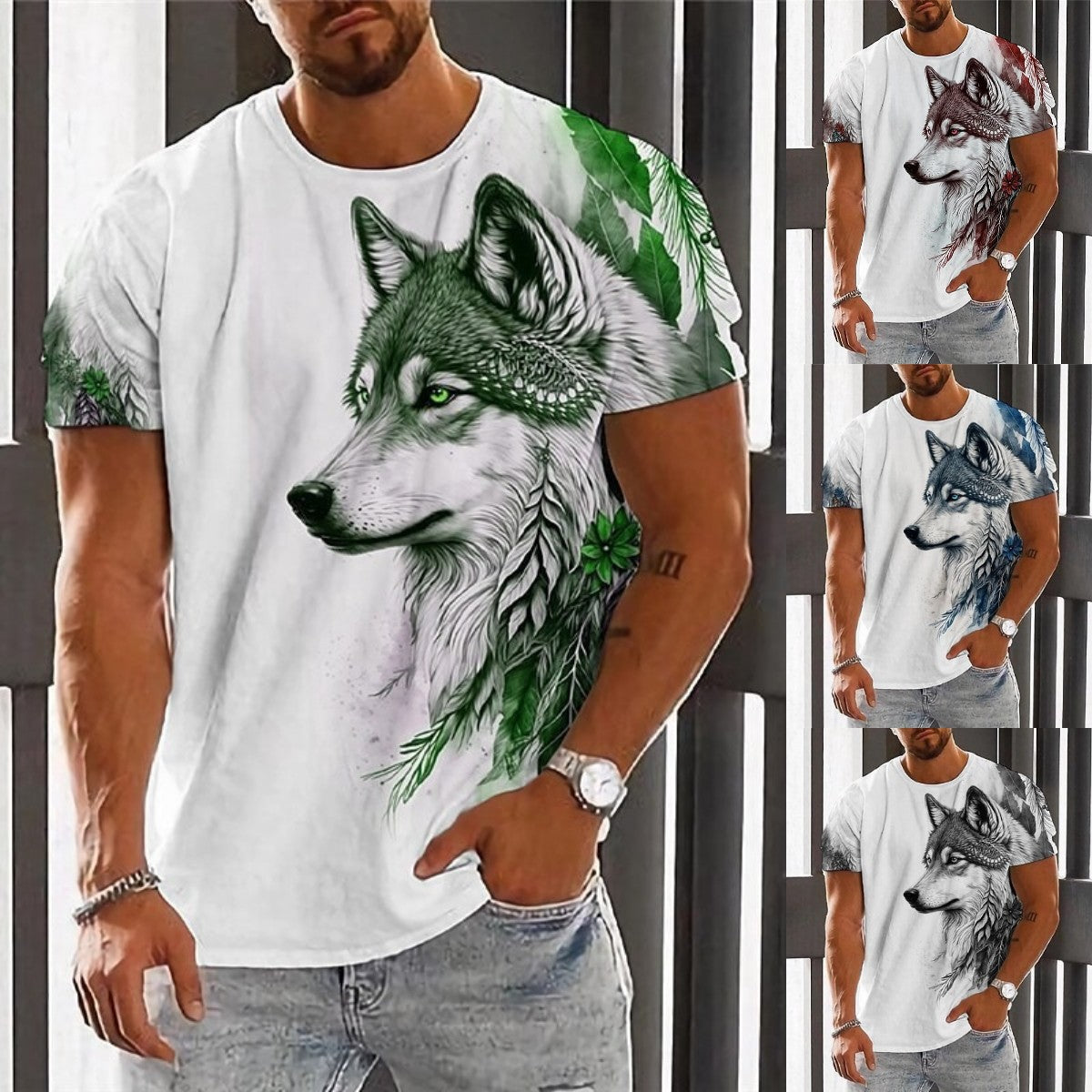 🔥【2XS-6XL】👕 Nova moška bombažna majica z motivom volka