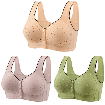 😍【3 db-os készlet】Női vezeték nélküli melltartó elülső gombokkal 【40-120kg】❤️Kényelmes antibakteriális természetes pamut