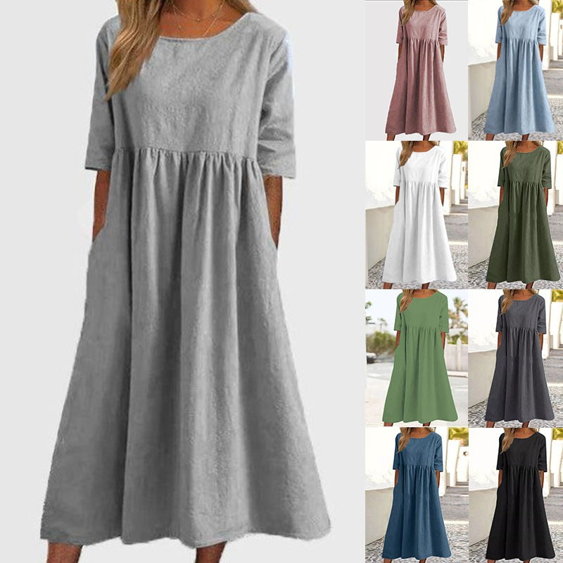 💕【Sleva 50 %】【Velikosti S-5XL】Ležérní šaty s kapsami, volný střih, jednobarevné, velmi pohodlné 4234552