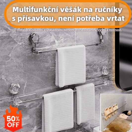 🚿✨ Nastavitelný držák na ručníky s přísavkou: nevyžaduje vrtání, nepoškozuje povrch a nabízí pohodlné uchopení.