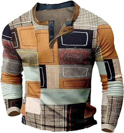 🌴🌈【S-4XL】👔😍 Nová kolekce pánských košil s potiskem, dlouhé rukávy, uvolněný styl Henry, dostupné ve více barvách