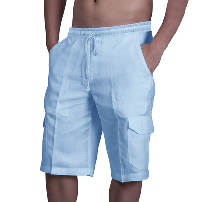 👖⛵【50-100 kg】😍Nové pánské plátěné cargo kraťasy, plus size, pánské plážové kraťasy, se stahovací šňůrkou a několika kapsami 4260837