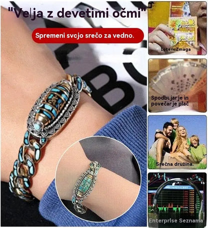✨925 srebrna retro zapestnica s šestimi številkami, turkizna, z mantričnimi perlami