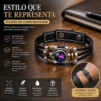 🌙 Pulsera de Cuero Zodiacal Luminiscente – Trenzado de 3 Capas, Longitud Ajustable, Unisex 💫✨