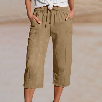 💖👖👖Ženske enobarvne kapri hlače z naborki iz bombaža in lana - hladne in zračne, laskajo obliki nog, elegantne in ležerne