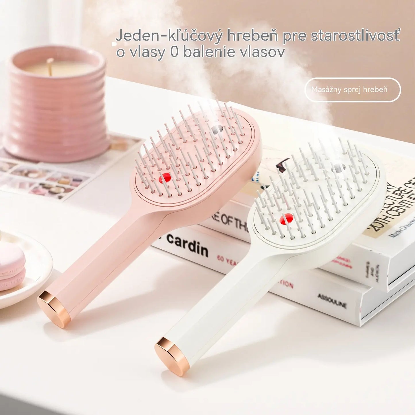 💖💨Hřeben s funkcí rozprašování, který se spouští jediným tlačítkem a účinně zabraňuje zamotávání vlasů.