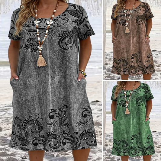👗【XL-6XL】 2026 nové dámské 3D tištěné volné kapesní šaty
