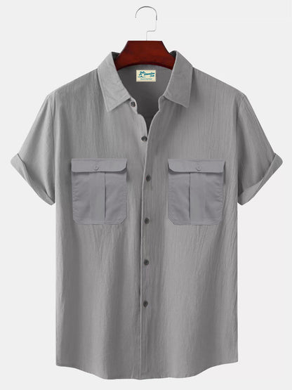 👔【M-5XL】Nová letní pánská jednobarevná lněná košile  4260147